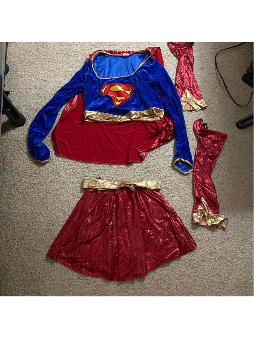 Women’s SuperGirl Superhero Halloween Costume Set with Gold Trim